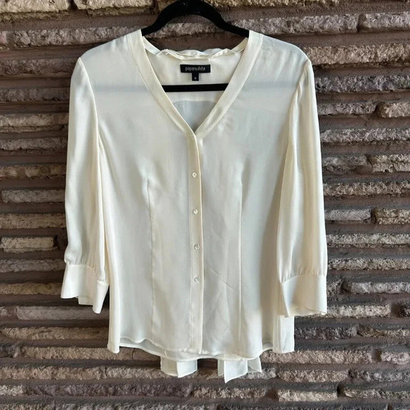Paper White Ivory Silk Blouse with Removable Tie Bow Size 6 - Picture 3 of 7